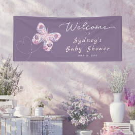 Paarse Vlinder Gepersonaliseerd Baby shower Welkom Spandoek
