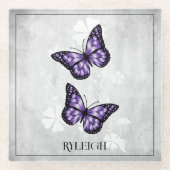 Paarse vlinder - gepersonaliseerd Onderzetter van  Glazen Onderzetter (Voorkant)