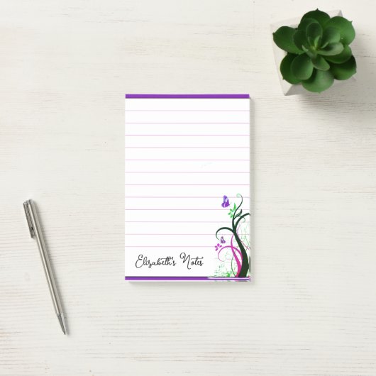 Paarse vlinder gepersonaliseerd post-it® notes (Kantoor)