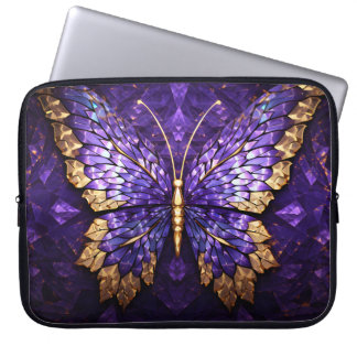Paarse vlinder Glas in lood Laptop Bag Sleeve