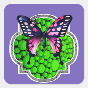 Paarse vlinder, groene Stippen, astrologie Vierkante Sticker