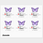 Paarse vlinder handgemaakt met Love White Vierkante Sticker (Vel)
