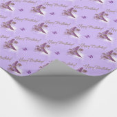 Paarse vlinder Happy Birthday Wrapping Paper Cadeaupapier (Hoek)