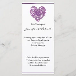 Paarse vlinder hart bruiloft programma programmakaart