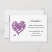 Paarse vlinder hart bruiloft receptie kaart (Voorkant)