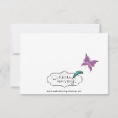 Paarse vlinder hart bruiloft receptie kaart (Achterkant)