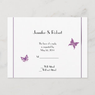 Paarse vlinder hart bruiloft RSVP Briefkaart