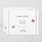Paarse vlinder hart bruiloft RSVP Briefkaart (Voorkant / Achterkant)