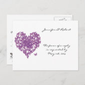 Paarse vlinder hart bruiloft RSVP Uitnodiging Briefkaart (Voorkant / Achterkant)