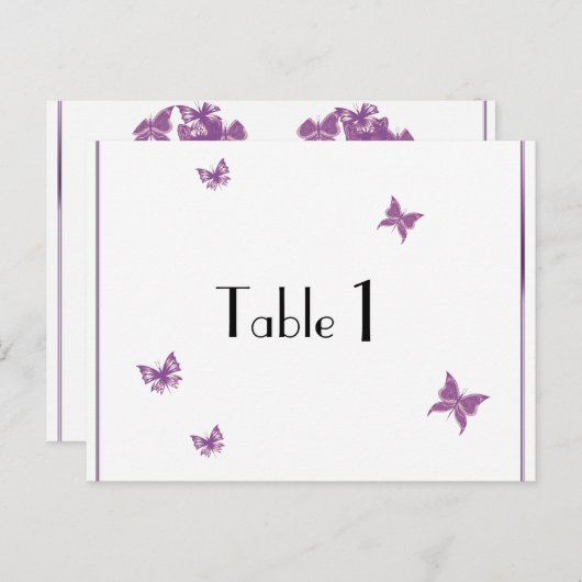 Paarse Vlinder Hart Bruiloft Tafelnummer (Voorkant / Achterkant)