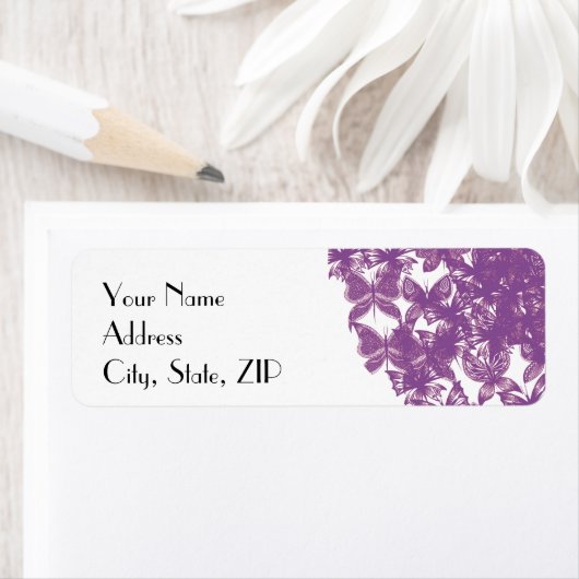 Paarse vlinder hart retour adres etiket (Insitu)