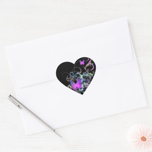 Paarse vlinder hart sticker (Envelop)