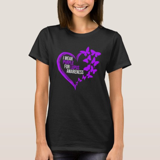 Paarse vlinder hart We Draag Paarse lupus awaren T-shirt (Voorkant)