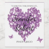 Paarse vlinder hart wijn label etiket (Enkel label)