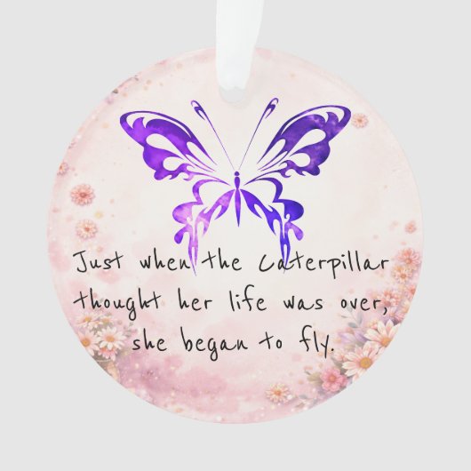 Paarse Vlinder Inspirerende Citaat Ornament (voorkant)