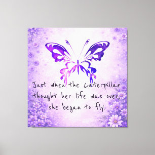 Paarse Vlinder Inspirerende Spreuk Ingepakt Canvas Afdruk