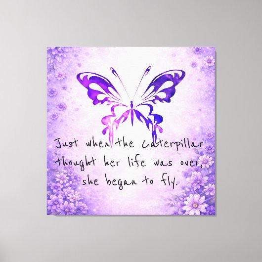 Paarse Vlinder Inspirerende Spreuk Ingepakt Canvas Afdruk (Voorkant)