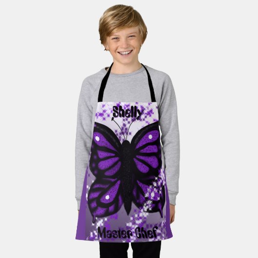 Paarse vlinder Kind Schort (Gedragen)
