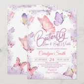 Paarse vlinder Kisses en Baby Vernissen Baby showe Kaart (Voorkant / Achterkant)