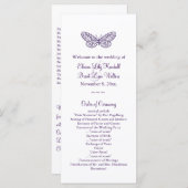 Paarse vlinder kussen huwelijksprogramma programmakaart (Voorkant / Achterkant)