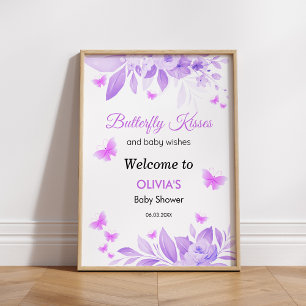 Paarse vlinder kussen meisje Baby shower welkom Poster