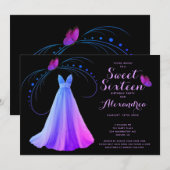 Paarse vlinder lief zestien 16 jarig kaart (Voorkant / Achterkant)