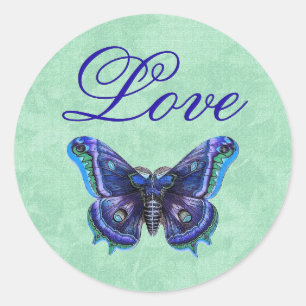 Paarse  vlinder liefde bruiloft v02 ronde sticker