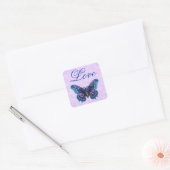 Paarse  vlinder liefde bruiloft vierkante sticker (Envelop)