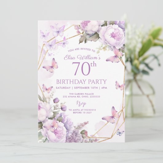 Paarse vlinder Lila tuin feest 80e, verjaardag Kaart (Staand voorkant)