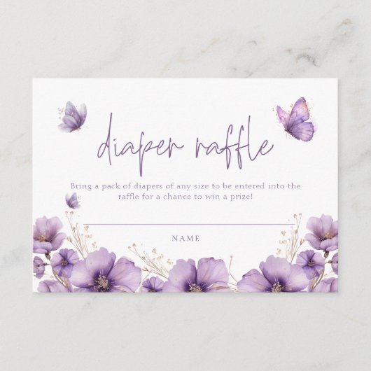Paarse Vlinder Luier Raffle kaart Baby shower (Voorkant)