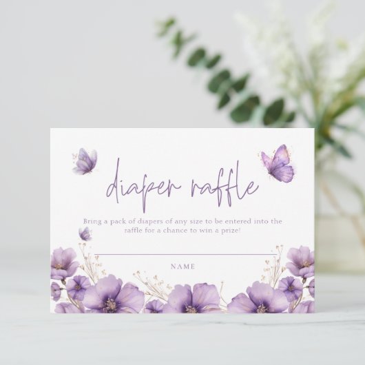 Paarse Vlinder Luier Raffle kaart Baby shower (Staand voorkant)