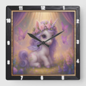 Paarse vlinder magische eenhoorn vierkante klok (Voorkant)