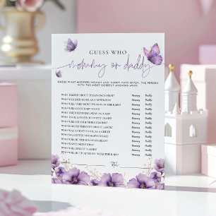 Paarse Vlinder Mama of Daddy Baby Game Kaart