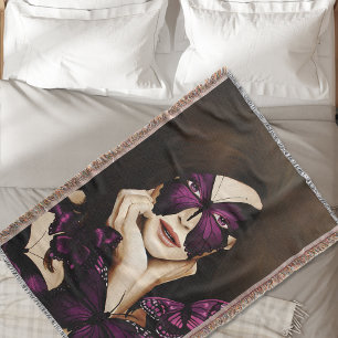 Paarse Vlinder Maskerade Vrouw Elegante Fantasie Deken