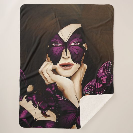 Paarse vlinder Masquerade Sherpa Deken (Voorkant)