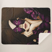 Paarse vlinder Masquerade Sherpa Deken (Voorkant (horizontaal))