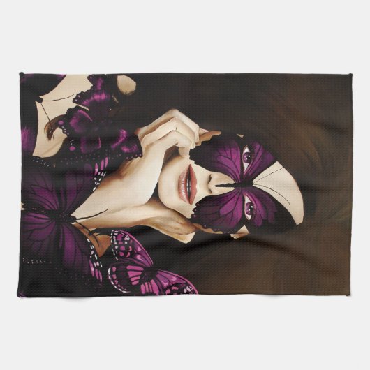 Paarse vlinder Masquerade Theedoek (Horizontaal)