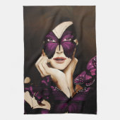 Paarse vlinder Masquerade Theedoek (Verticaal)