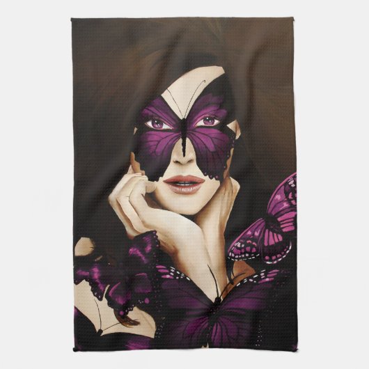 Paarse vlinder Masquerade Theedoek (Verticaal)