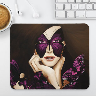 Paarse Vlinder Masquerade Vrouw Elegante Fantasie Muismat
