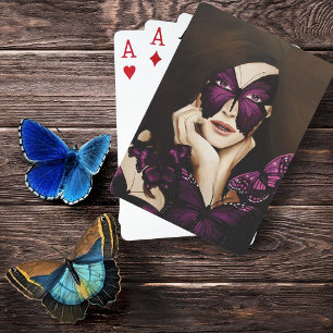 Paarse Vlinder Masquerade Vrouw Elegante Fantasie Pokerkaarten