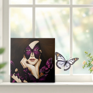 Paarse Vlinder Masquerade Vrouw Elegante Fantasie Tegeltje