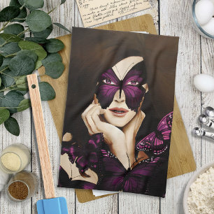 Paarse Vlinder Masquerade Vrouw Elegante Fantasie Theedoek