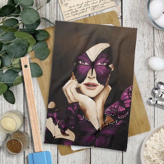 Paarse Vlinder Masquerade Vrouw Elegante Fantasie Theedoek