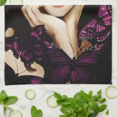 Paarse Vlinder Masquerade Vrouw Elegante Fantasie Theedoek (Gevouwen)