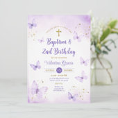 Paarse vlinder meisje 2e verjaardag doopkruis kaart (Staand voorkant)