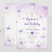 Paarse vlinder meisje 2e verjaardag doopkruis kaart (Voorkant / Achterkant)