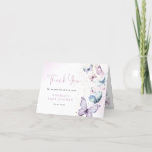Paarse vlinder meisje Baby shower dank u kaart