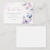 Paarse vlinder meisje Baby shower dank u kaart Notitiekaartje (Voorkant / Achterkant)