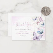 Paarse vlinder meisje Baby shower dank u kaart Notitiekaartje (Voorkant / Achterkant in situ)